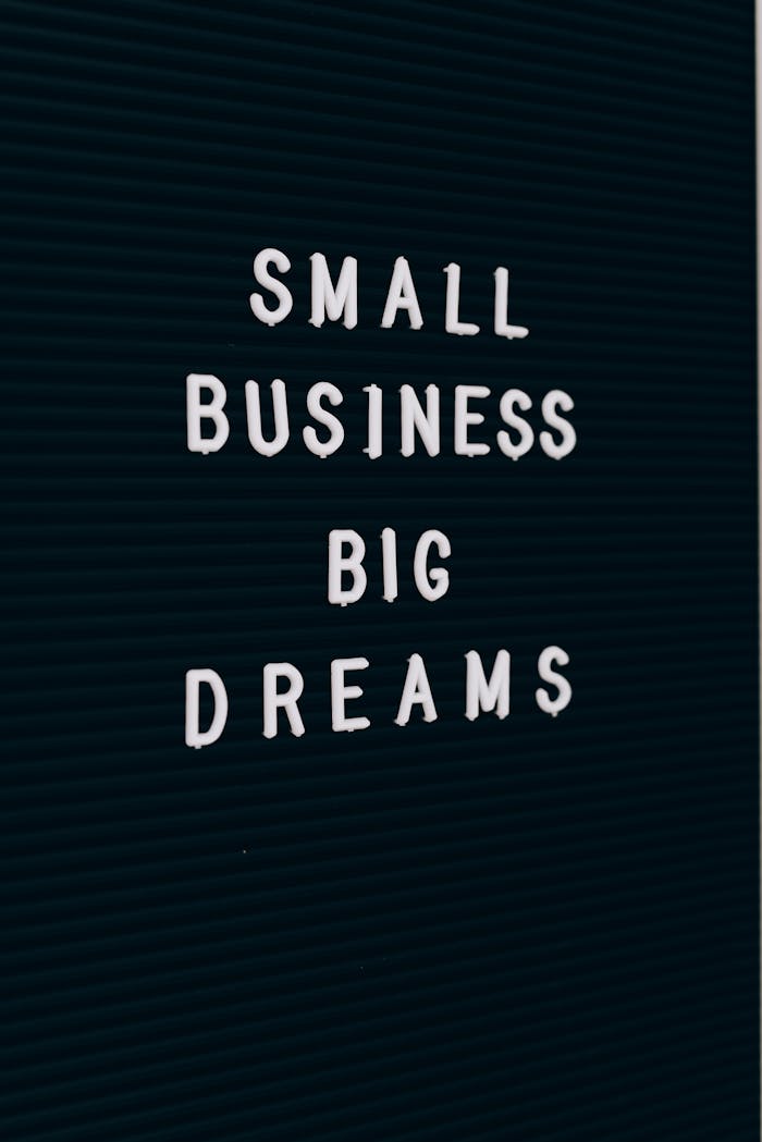 story-01 Close-up of a motivational quote about small business dreams on a letter board.