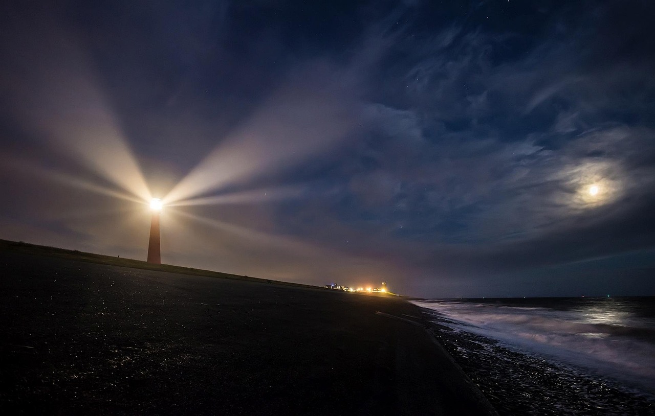 lighthouse, nature, light, sea, beacon, coast, night, shipping, building, tower, beach, meadow, holland, north sea